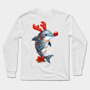 Christmas Red Nose Dolphin Long Sleeve T-Shirt